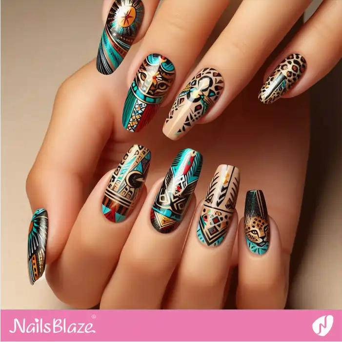 Tribal Nails with Leopard Print Design | Animal Print Nails - NB2527